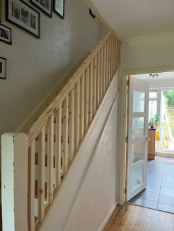 stair banister hallway prepping repainting before